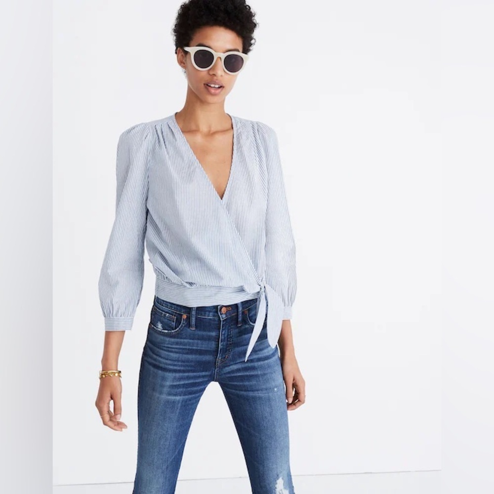 Madewell Wrap Top Indigo Stripe size XS